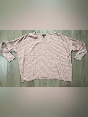 Eileen Fisher organic linen/cotton Blush Ribbed V-Neck Sweater Large